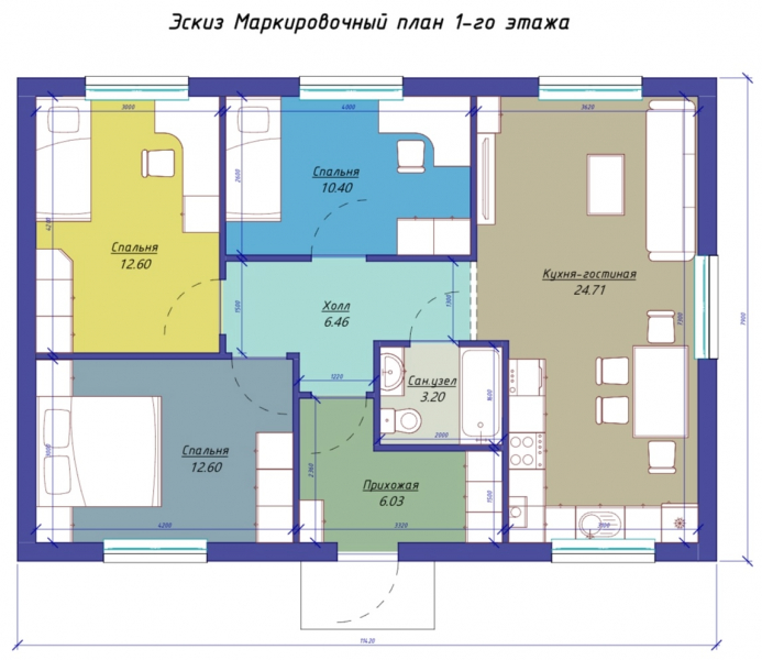 Одноэтажный дом 78 м²